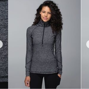 🍋LULULEMON Race Your Pace 1/2 ZIP WEE STRIPE Heathered Black Jacket Size 10 NICE